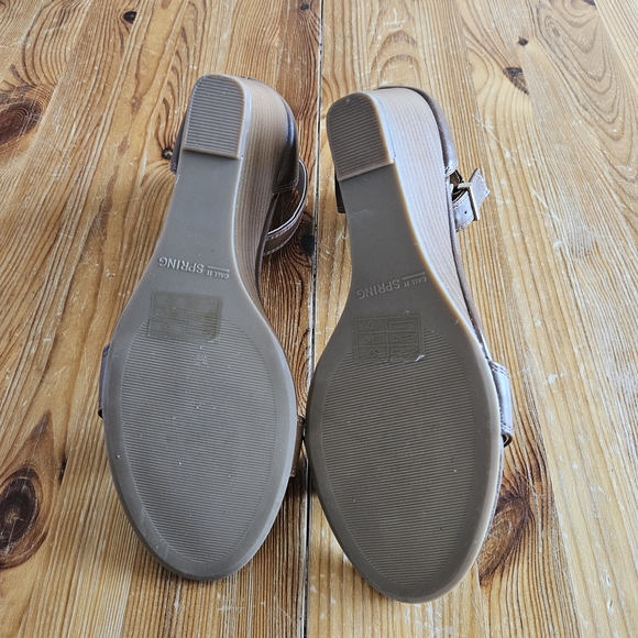 Call It Spring Brown Leather Wedge Sandals - Picture 6 of 6